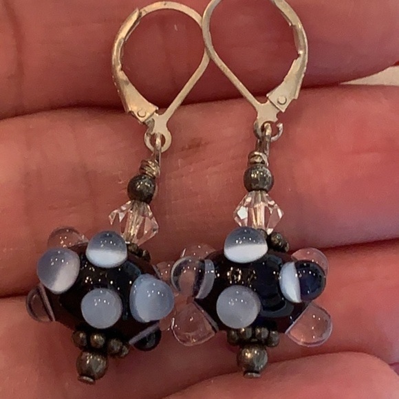 💐5/25 art glass disco ball dangle drop earrings - Picture 3 of 6